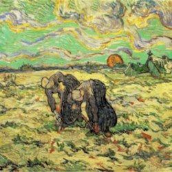 Two Peasant Women Digging in Field with Snow by Van Gogh